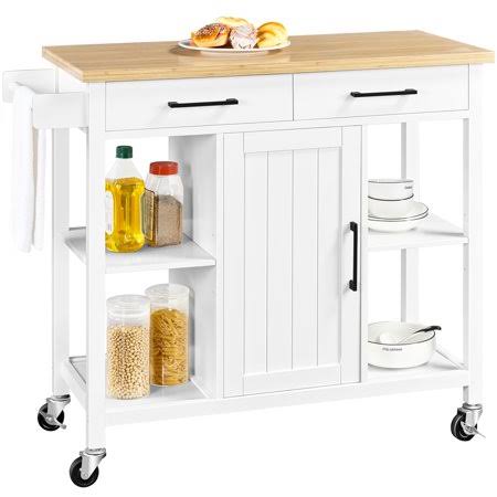 White Rolling Kitchen Storage Trolley Cart with Cabinet, Drawers and Towel Bar B55469
