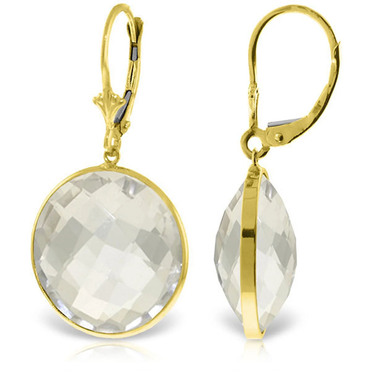 14K Yellow Gold Leverback Earrings with White Topaz I69180