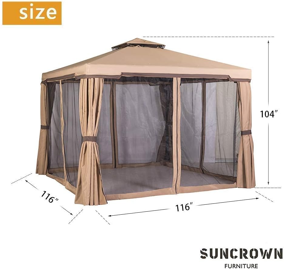 Beige 10 x 10 FT Outdoor Patio Gazebo with Mosquito Netting Z640337