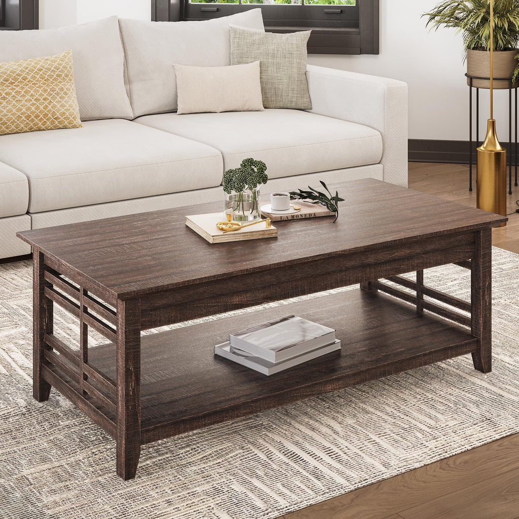 Espresso Wood Coffee Table with Storage Shelf W587