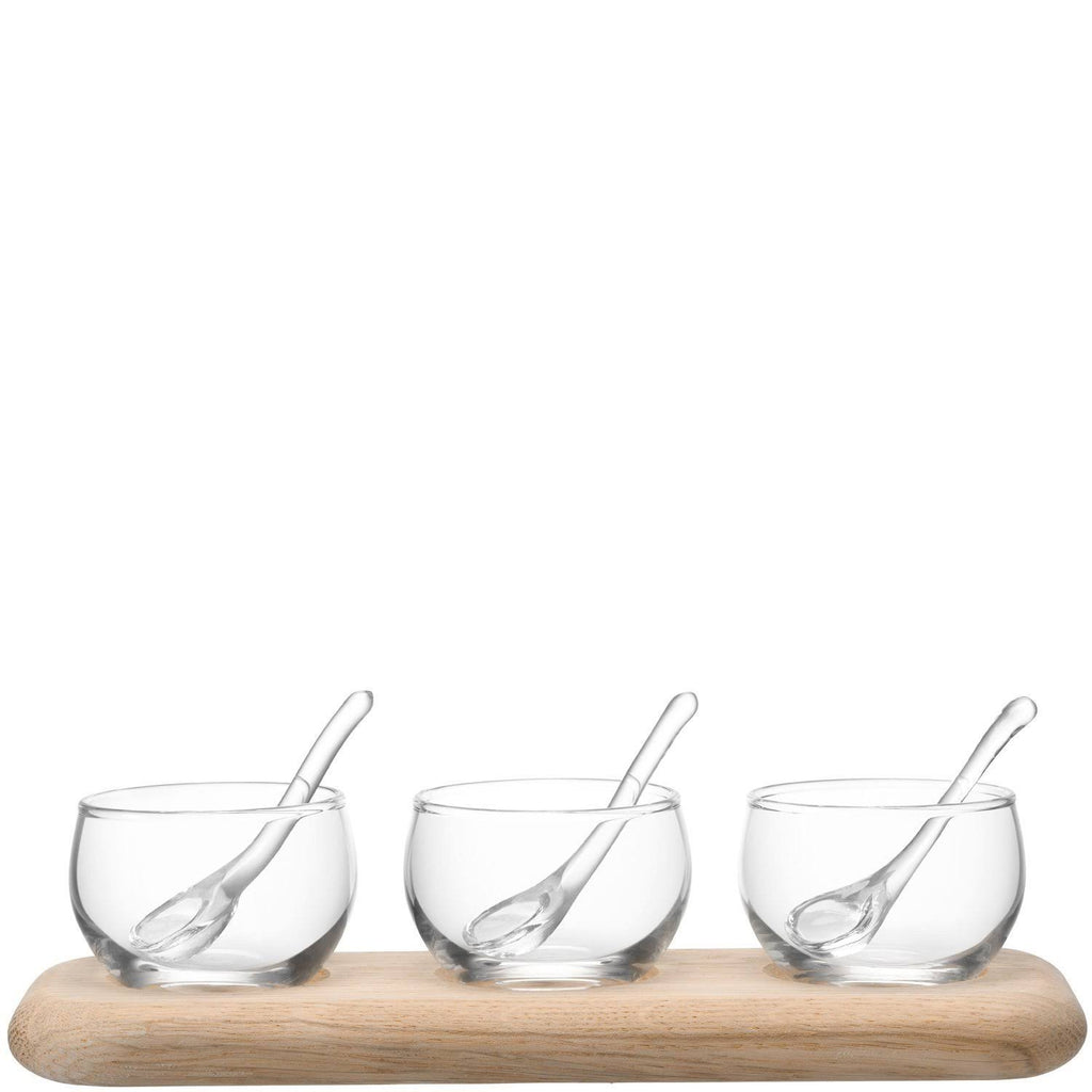 Clear Condiment Set with Oak Base 25.5cm L385