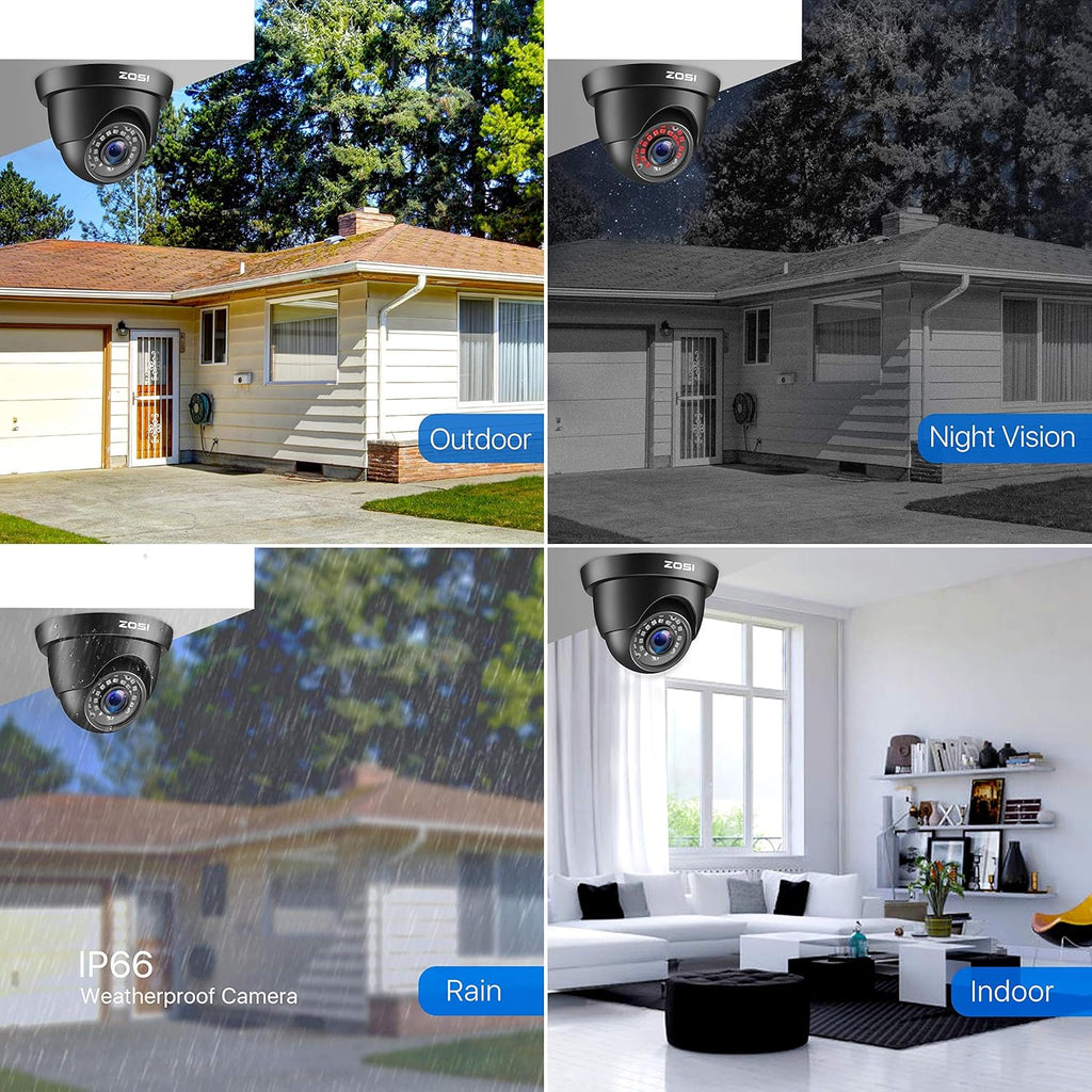 4 Pack 2MP 1080p HD-TVI Black Dome Security Camera with 80ft Night Vision T482