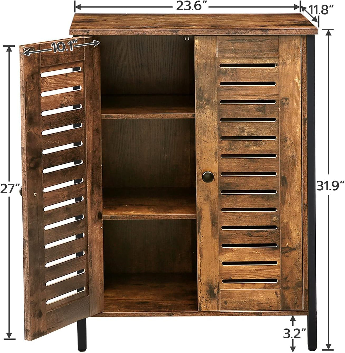 Rustic Brown Bathroom Cabinet with 2 Adjustable Shelves and Louver Doors P60866