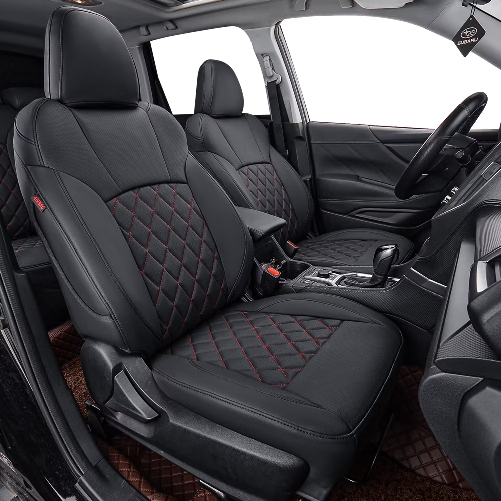Black/Red Leatherette Full Set Car Seat Covers Q206803