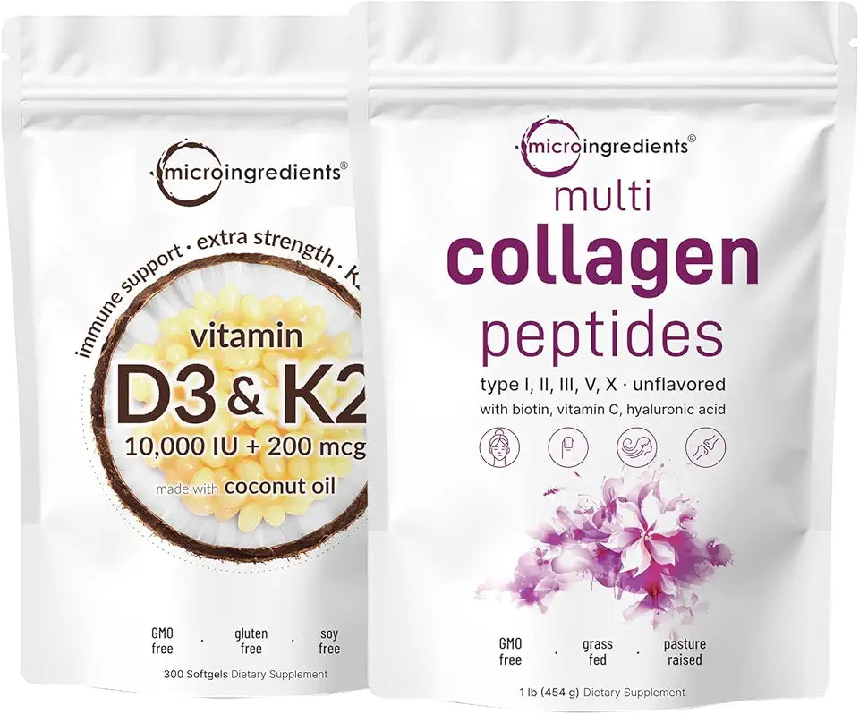 Vitamin D3 10,000iu + K2 200mcg Softgels & Multi Collagen Protein Powder 2 Pack Y3164