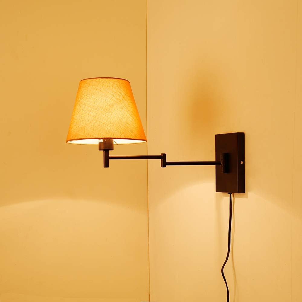 Swing Arm Wall Lamp Plug-in Cord Linen Shade E538