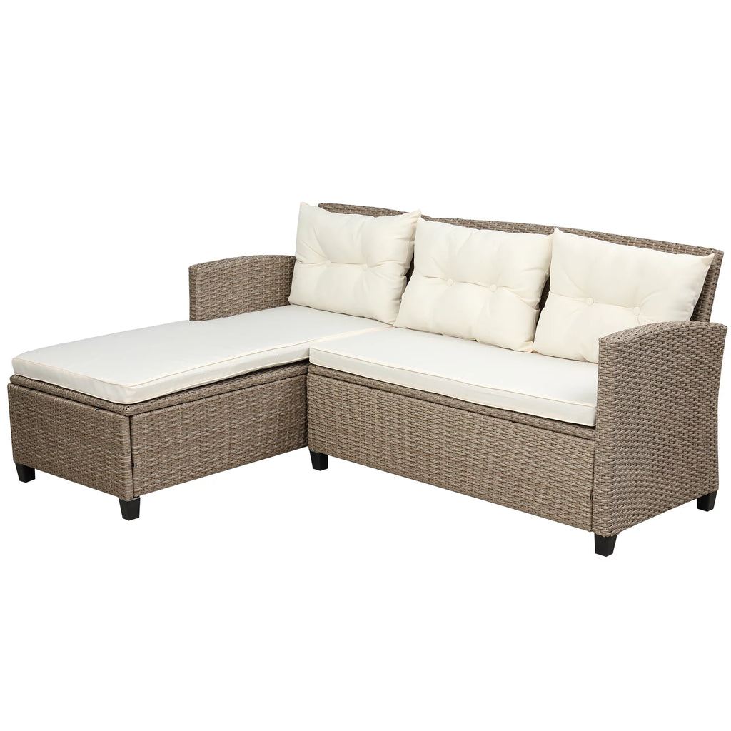 Beige Brown 4 Piece Wicker Rattan Sectional Sofa W695679