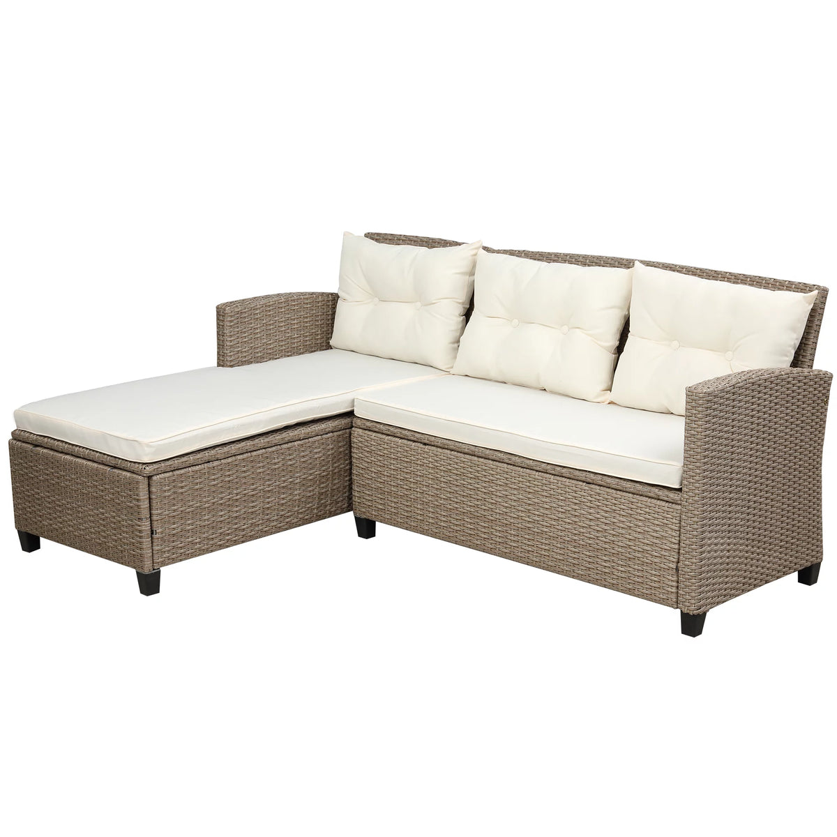 Beige Brown 4 Piece Wicker Rattan Sectional Sofa W695679