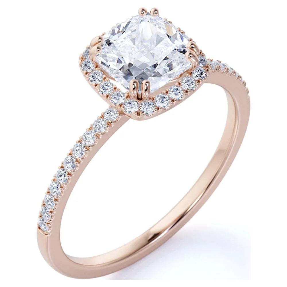 18k Rose Gold Over Silver Cushion Cut Moissanite Halo Engagement Ring K845743