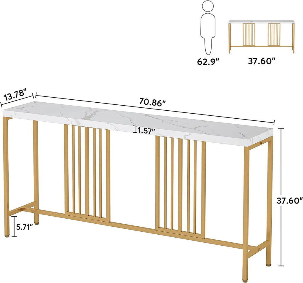 70.9 Inch Extra Long White and Gold Console Table T255