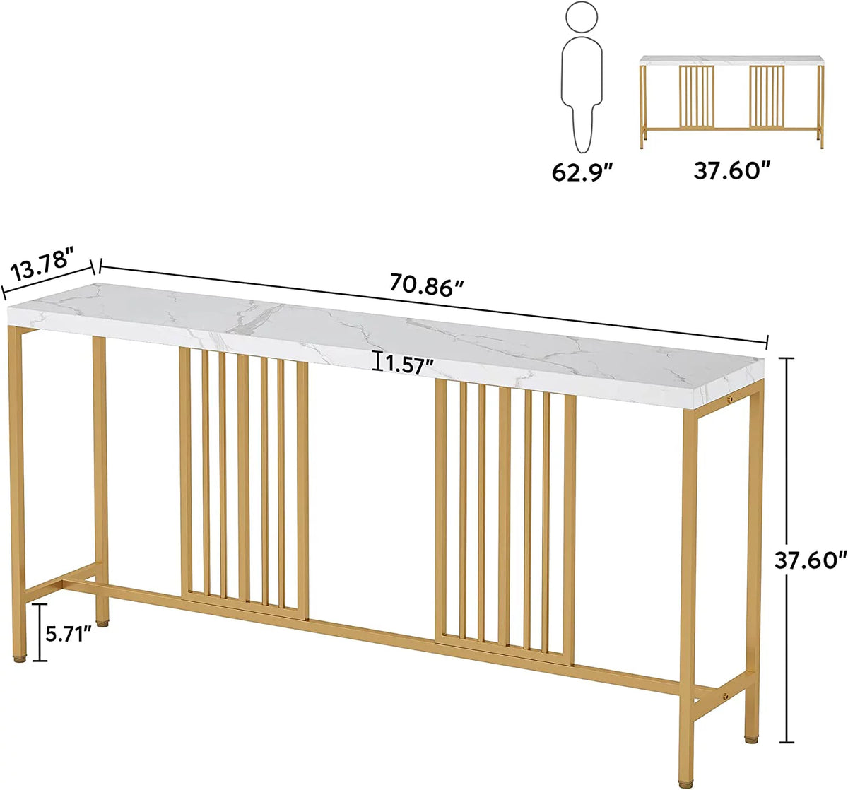 70.9 Inch Extra Long White and Gold Console Table T255