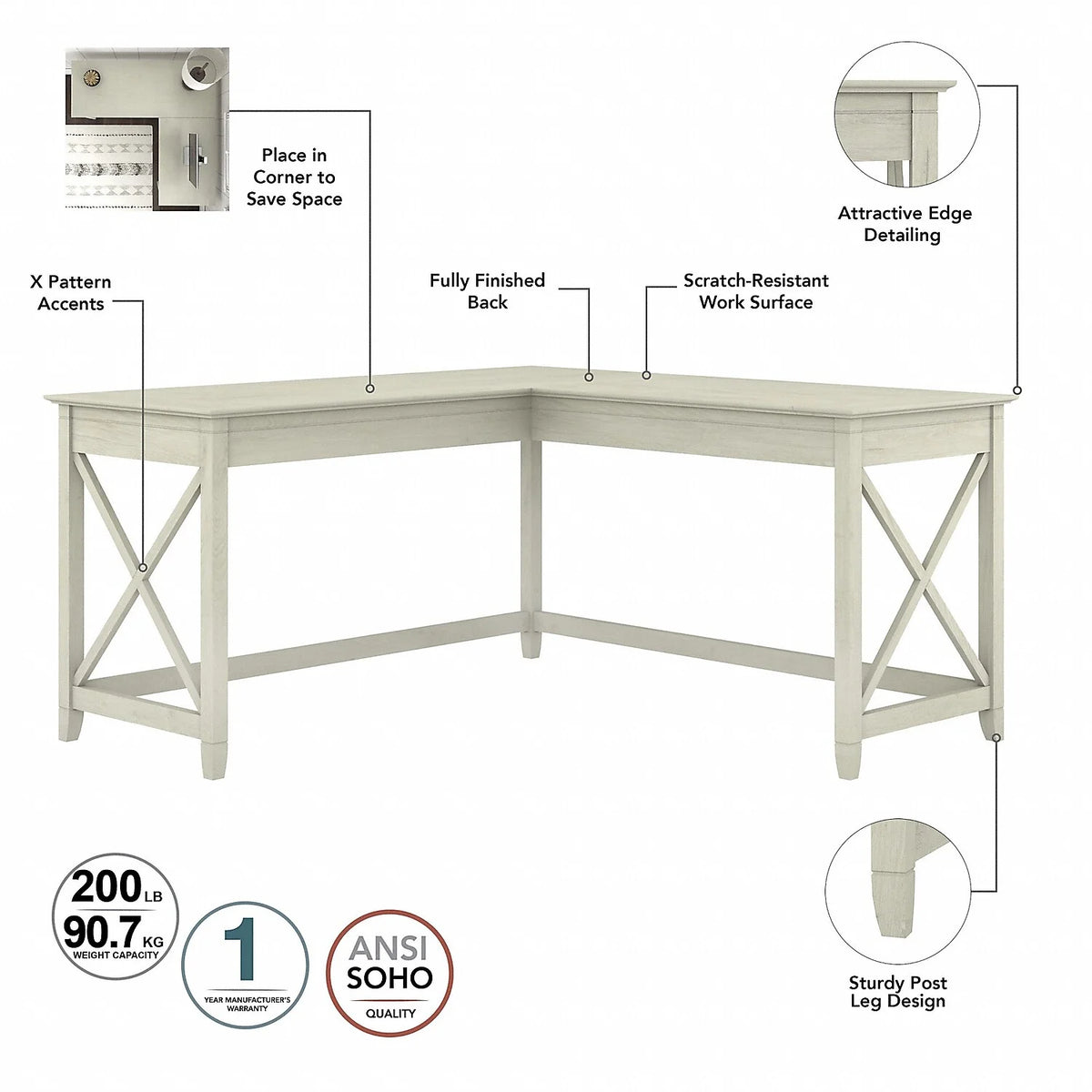 White Oak L-Shaped Desk and Chair Set G67214