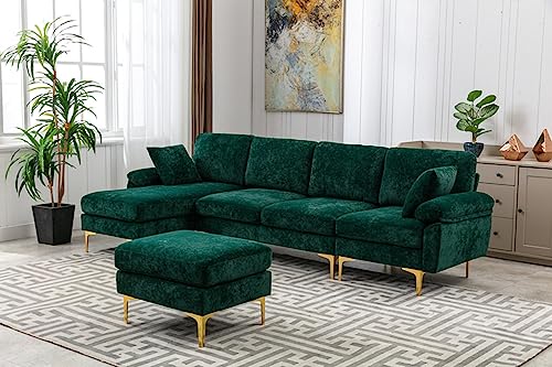 Purple 114 Inch Fabric Upholstered Modular Sectional Sofa with Chaise Lounge Ottoman and 2 Pillows D904575