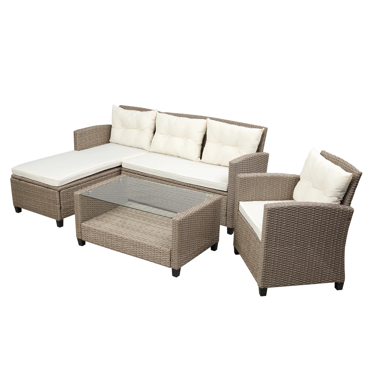 Beige Brown 4 Piece Wicker Rattan Sectional Sofa W695679