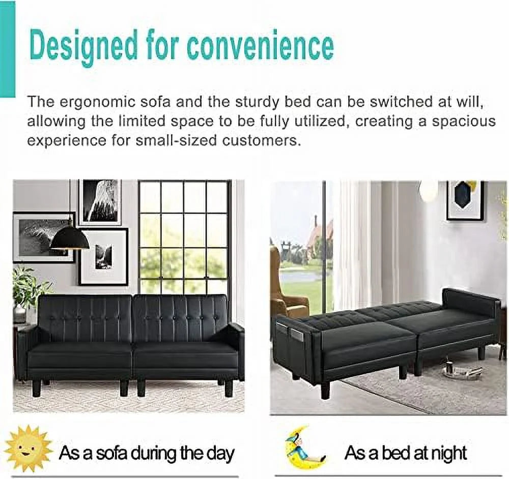Faux Leather Convertible Folding Futon Sofa Bed Couch Z381180