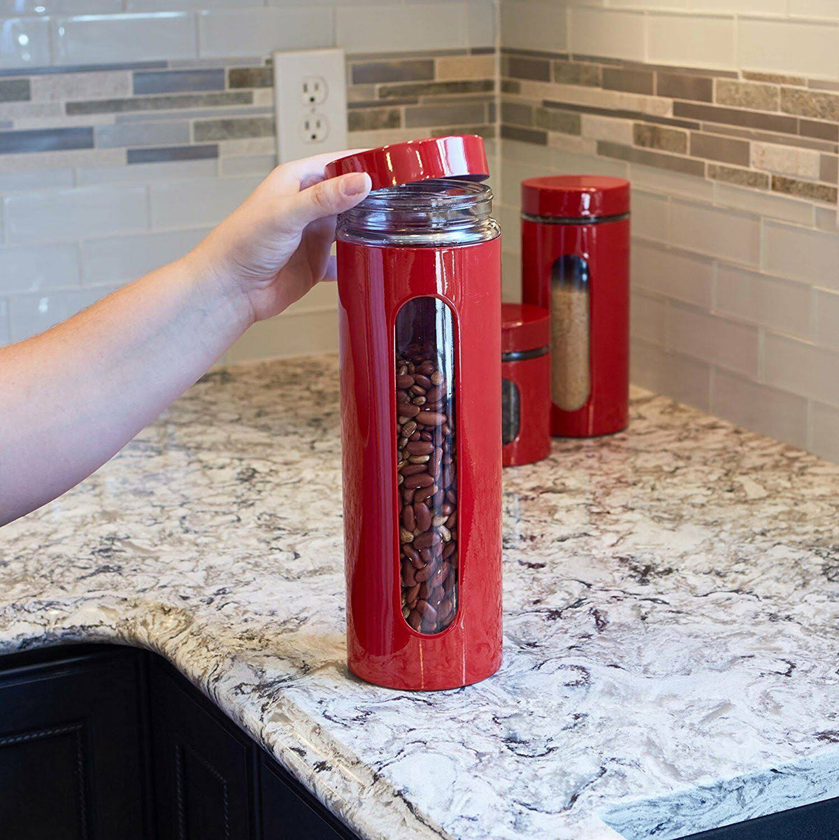 Glass and Stainless Steel Canister Set Z105