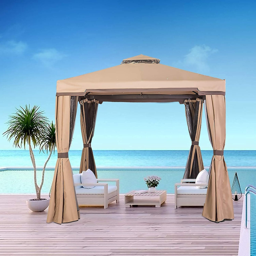 Beige 10 x 10 FT Outdoor Patio Gazebo with Mosquito Netting Z640337