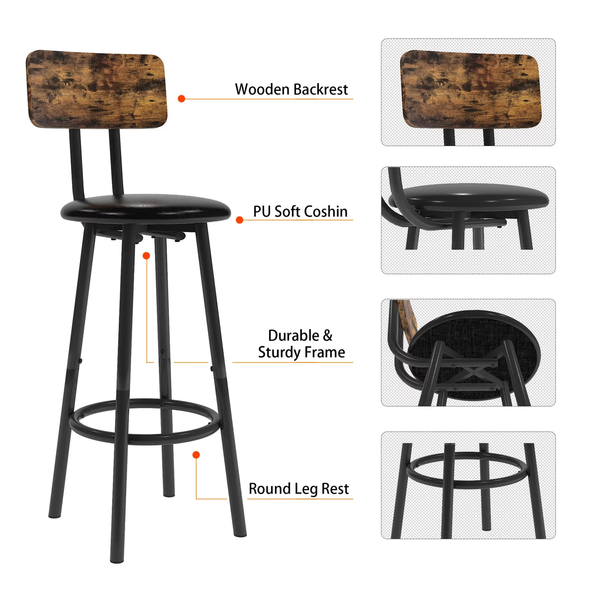 5 Piece Bar Height Dining Table Set with Upholstered Stools C302072