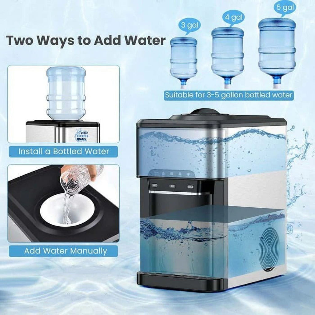 3 in 1 Countertop Water Cooler Dispenser Ice Maker with Ice Block 44 lb Ice Storage V478