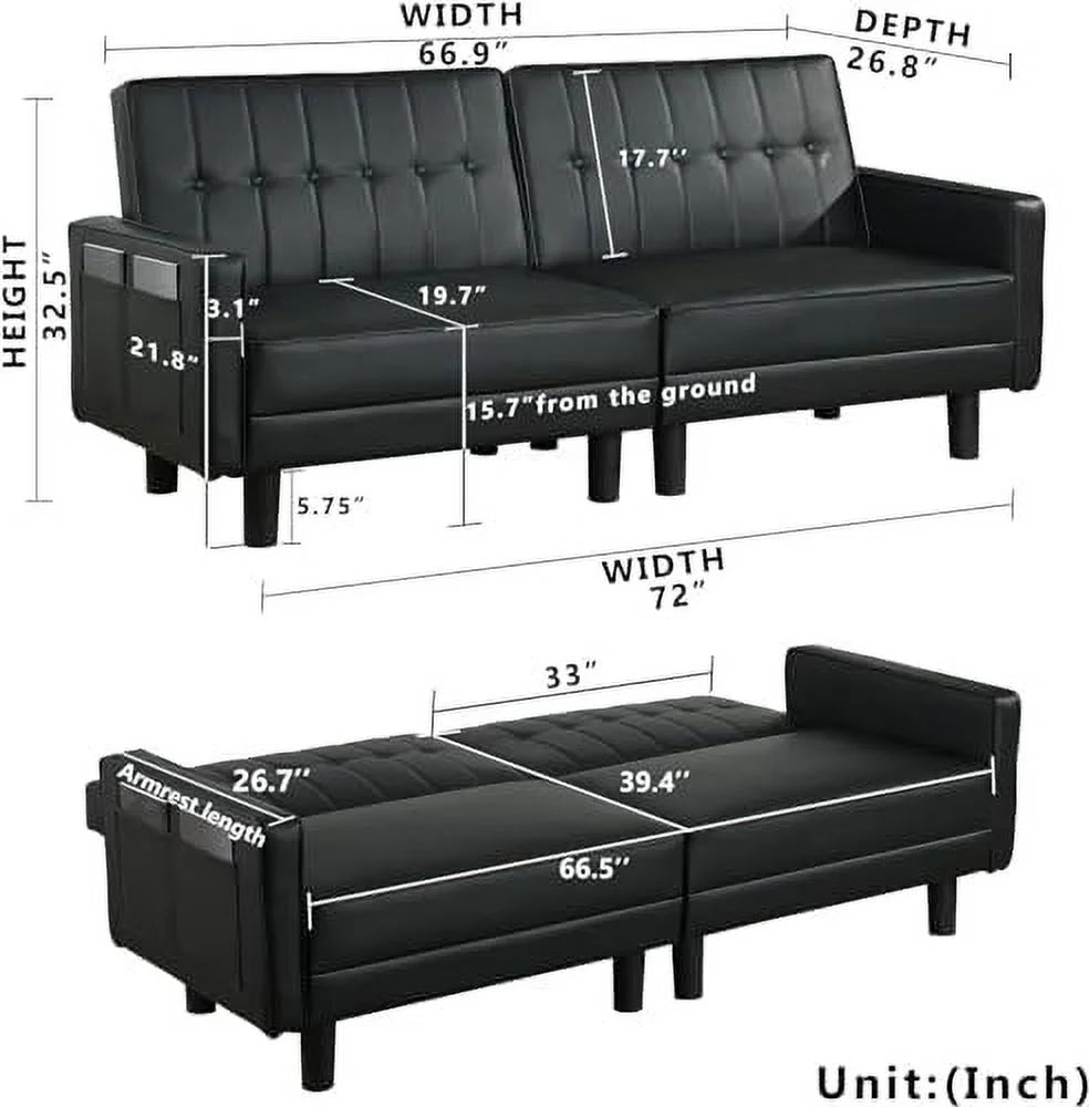 Faux Leather Convertible Folding Futon Sofa Bed Couch Z381180