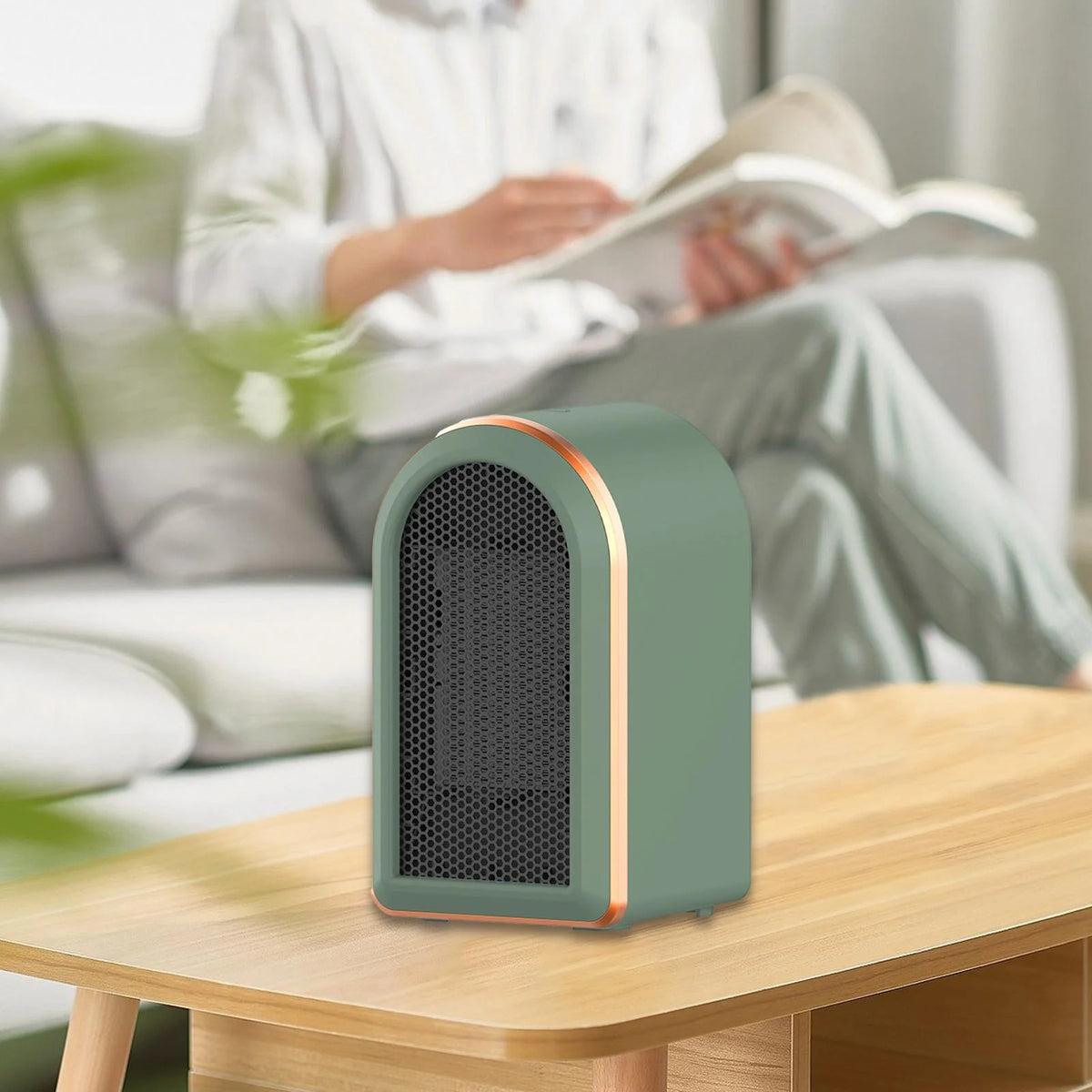 Green Mini Heater Fan with Tip Over Protection I35230