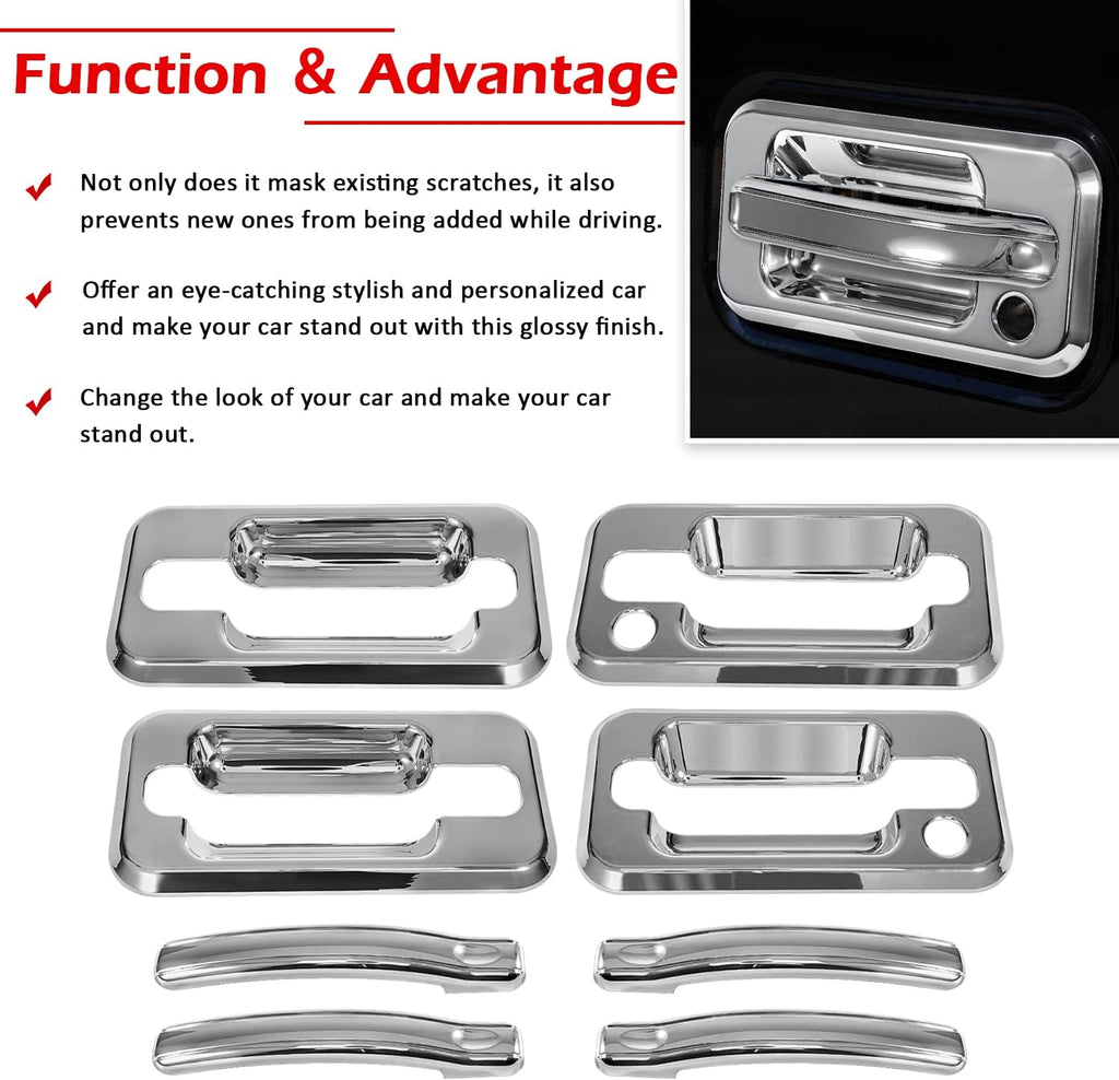 Chrome Door Handle Cover Trims Bezel with Key Hole Pack of 2 F198625