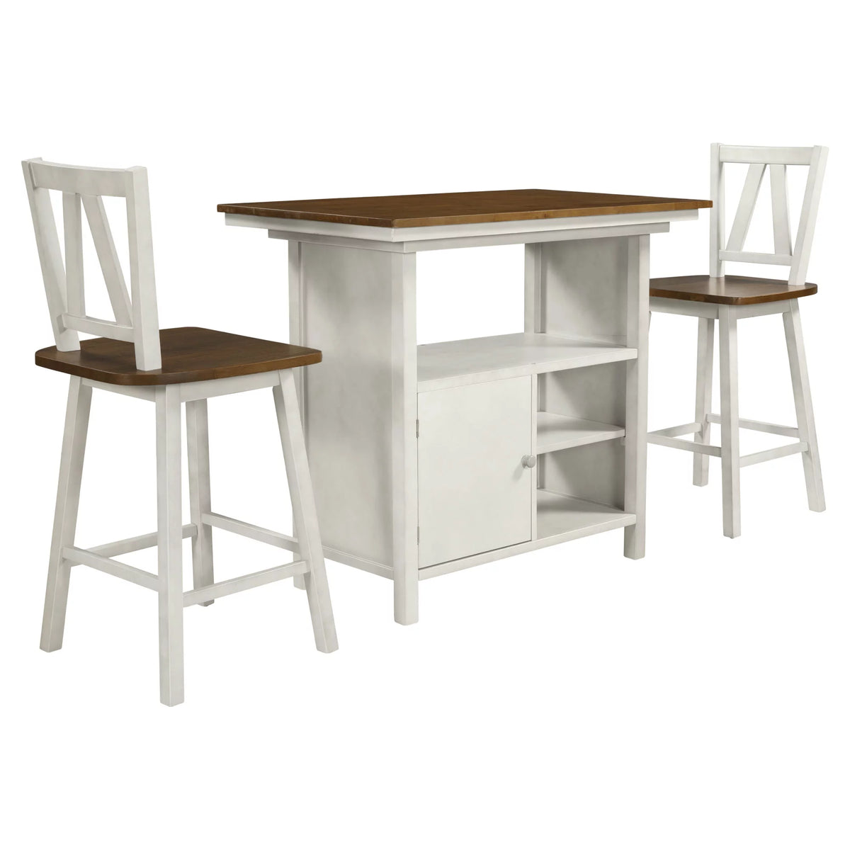 3-Piece Counter Height Wooden Dining Table Set with Storage Cabinet L5908