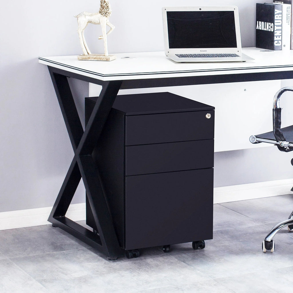 3 Drawer Black Mobile File Cabinet A583
