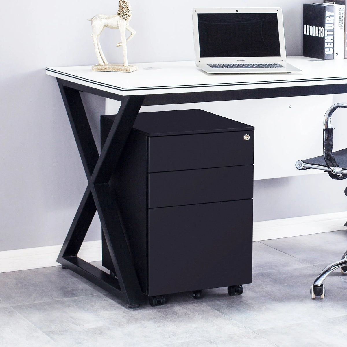 3 Drawer Black Mobile File Cabinet A583
