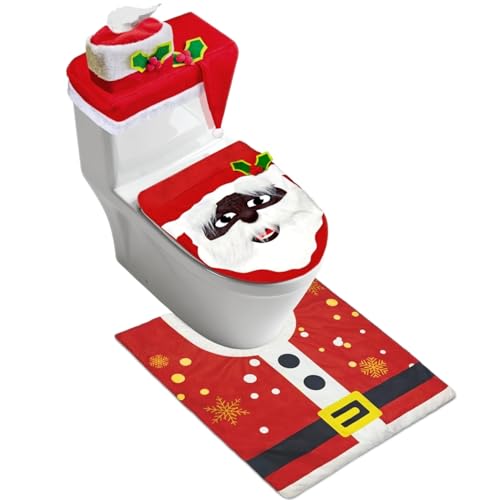 Black 4 Pcs Christmas Toilet Seat Cover Set L7515