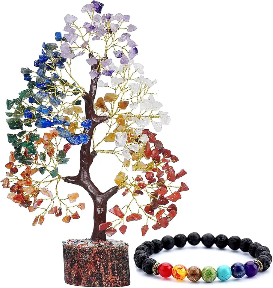 Gemstone Crystal Bonsai Tree with Chakra Bracelet B530