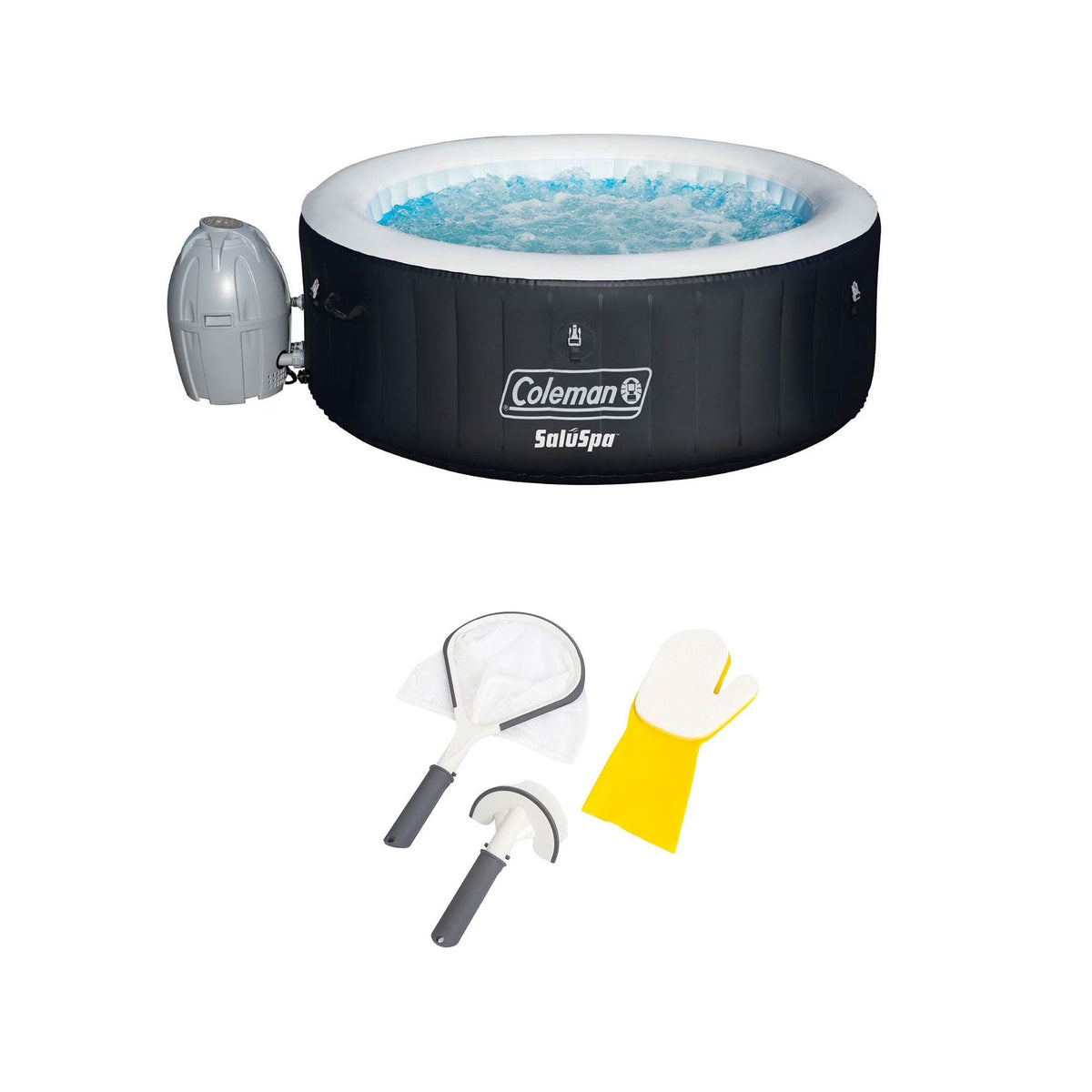 4 Person Inflatable Hot Tub with 3 Piece Cleaning Tool Set F54558