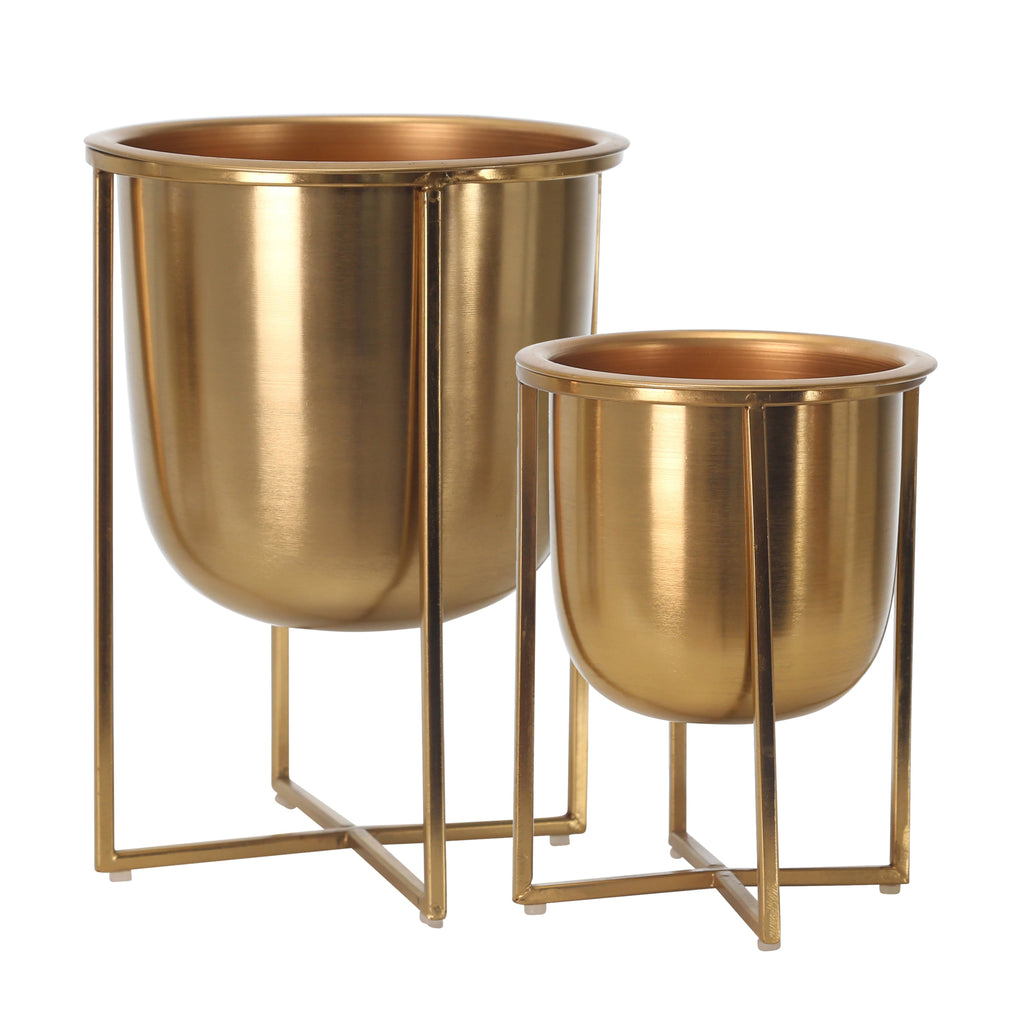 Gold Metal Frame Glass Planter Set of 2 U13268