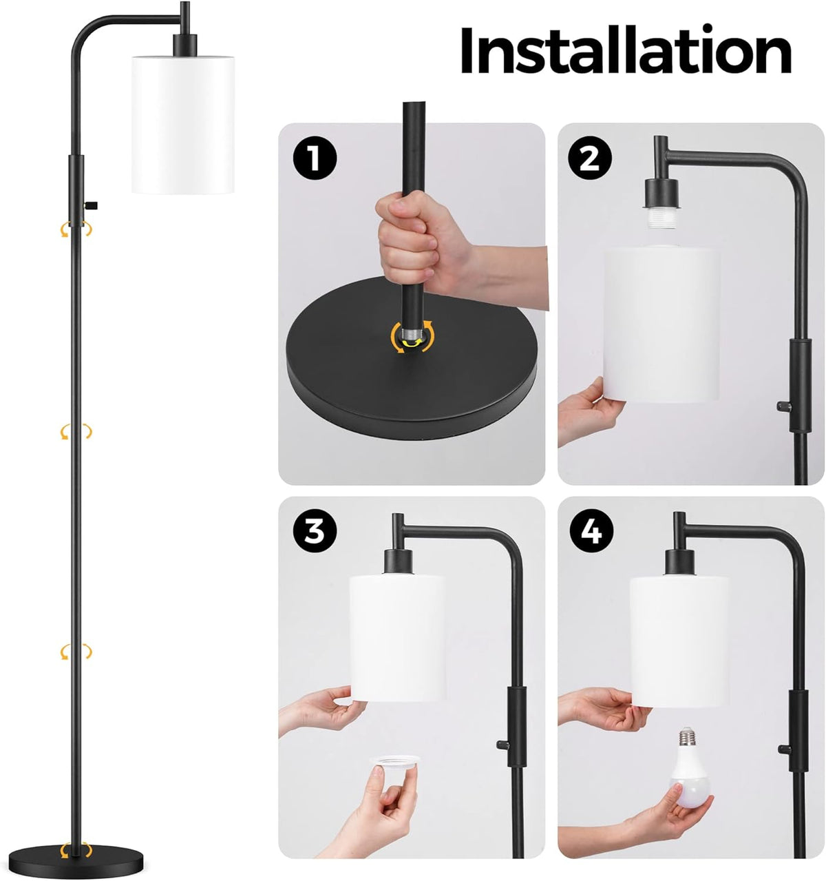 Black Dimmable Glass Shade Floor Lamp P2516