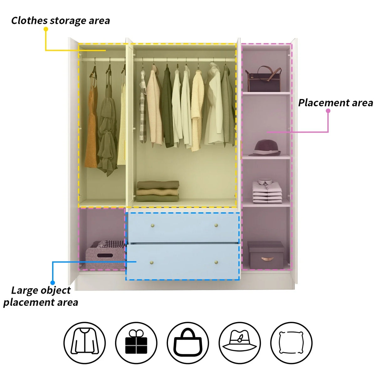 White 4 Door 2 Drawer Wooden Wardrobe with Mirror R52114