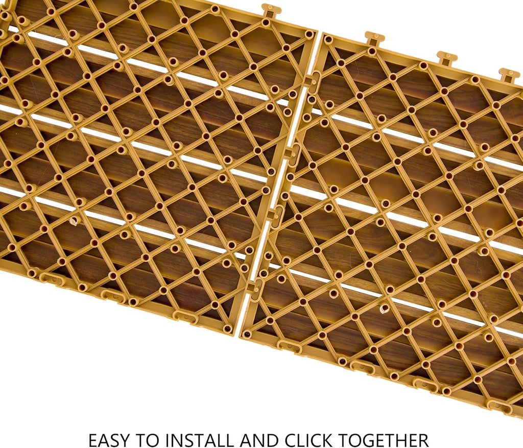 9PCS Aluminum Interlocking Deck Patio Tiles, 12” x 12” Wood Acacia B433