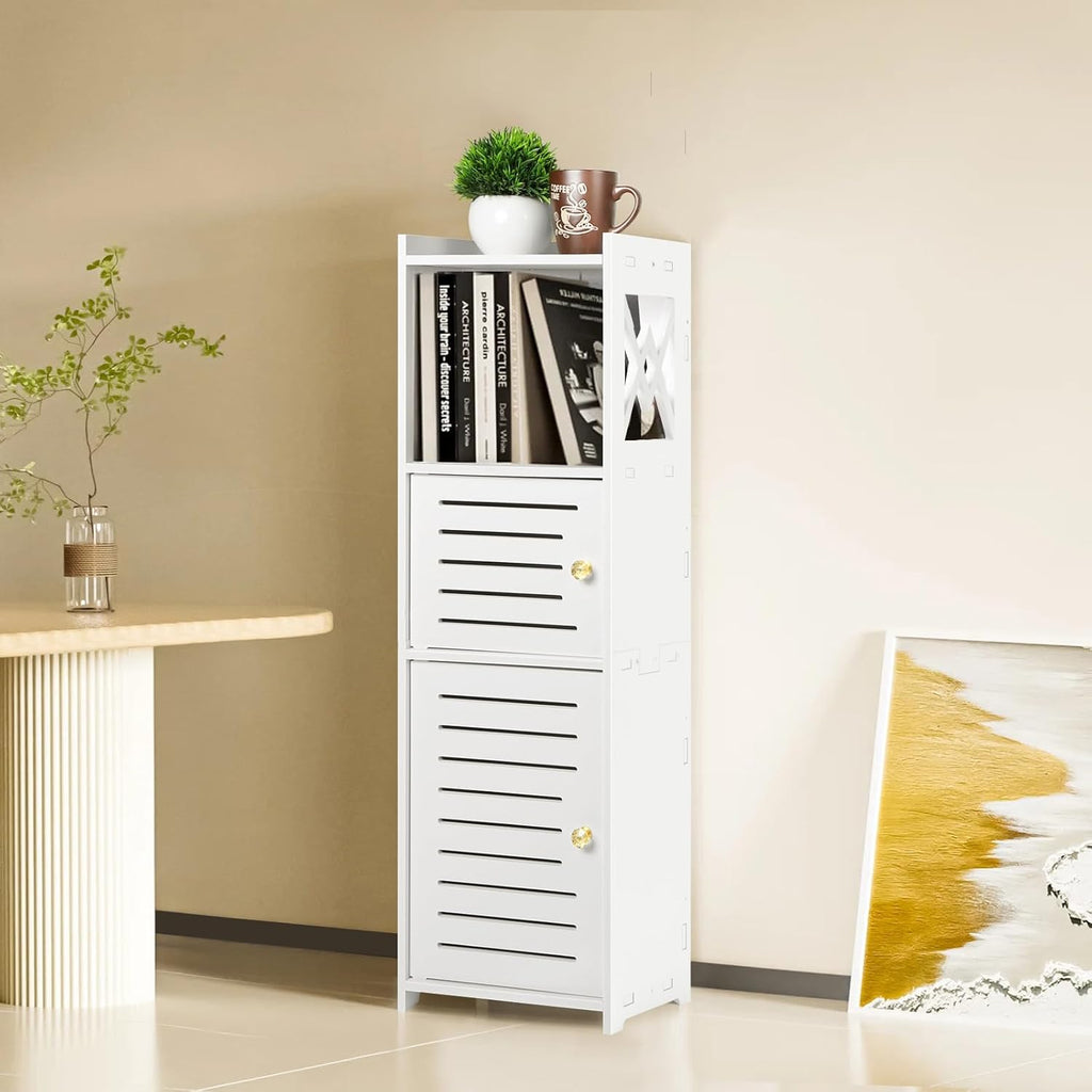 Slim Bathroom Storage Cabinet with Double Door and 3 Tier Shelf B4259