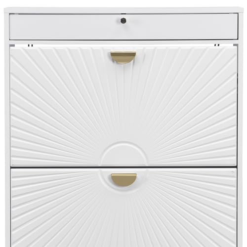 White Shoe Cabinet with 2 Drawers and Adjustable Shelf W34047