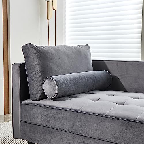 64" Upholstered Velvet Chaise Lounge with Left Armrest & Lumbar Pillow L356