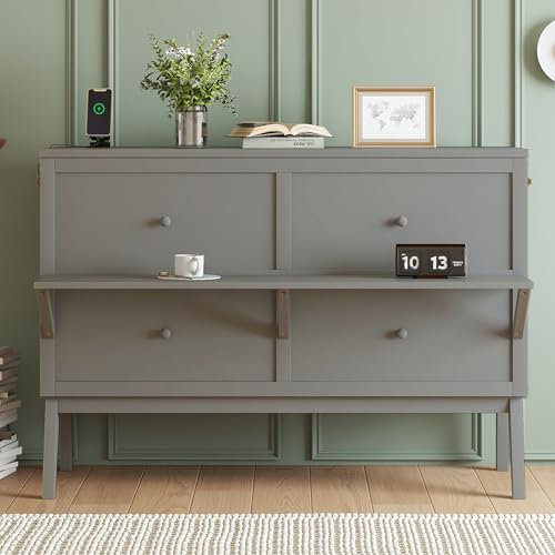 Queen Size Grey Murphy Bed with Charging Station and Drawers F67209