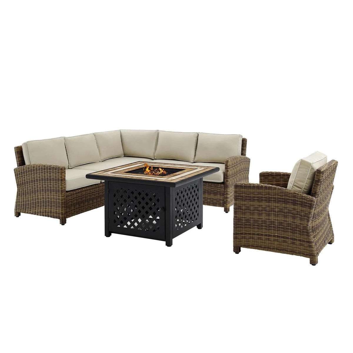 5Pc Outdoor Wicker Sectional Set Sangria/Weathered Brown C676