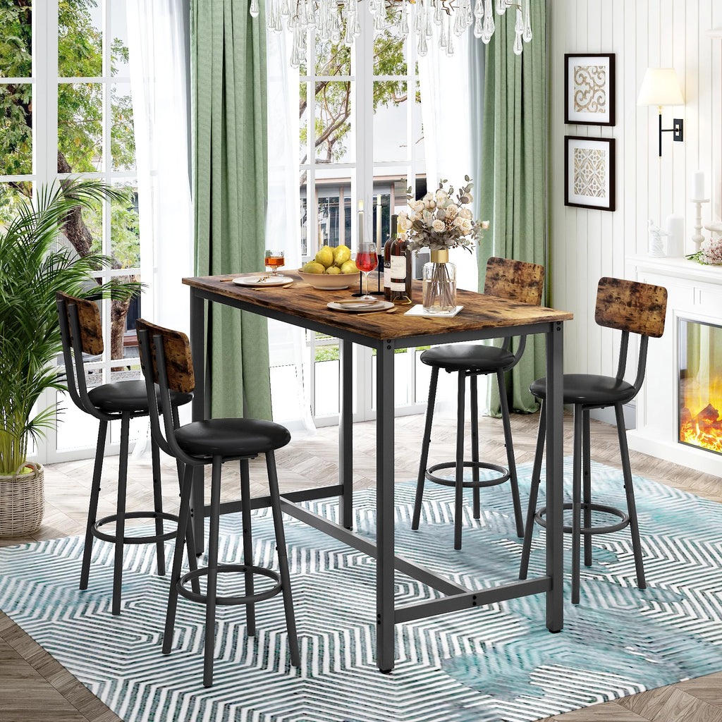 5 Piece Bar Height Dining Table Set with Upholstered Stools C302072
