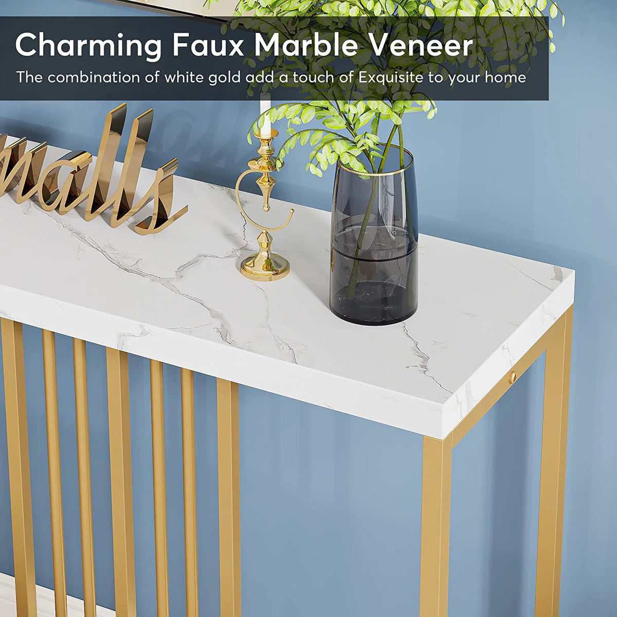 70.9 Inch Extra Long White and Gold Console Table T255
