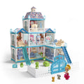 8 Room Dollhouse Play Set with Slide Doll and Furniture Accessories, 191 Pcs O175263