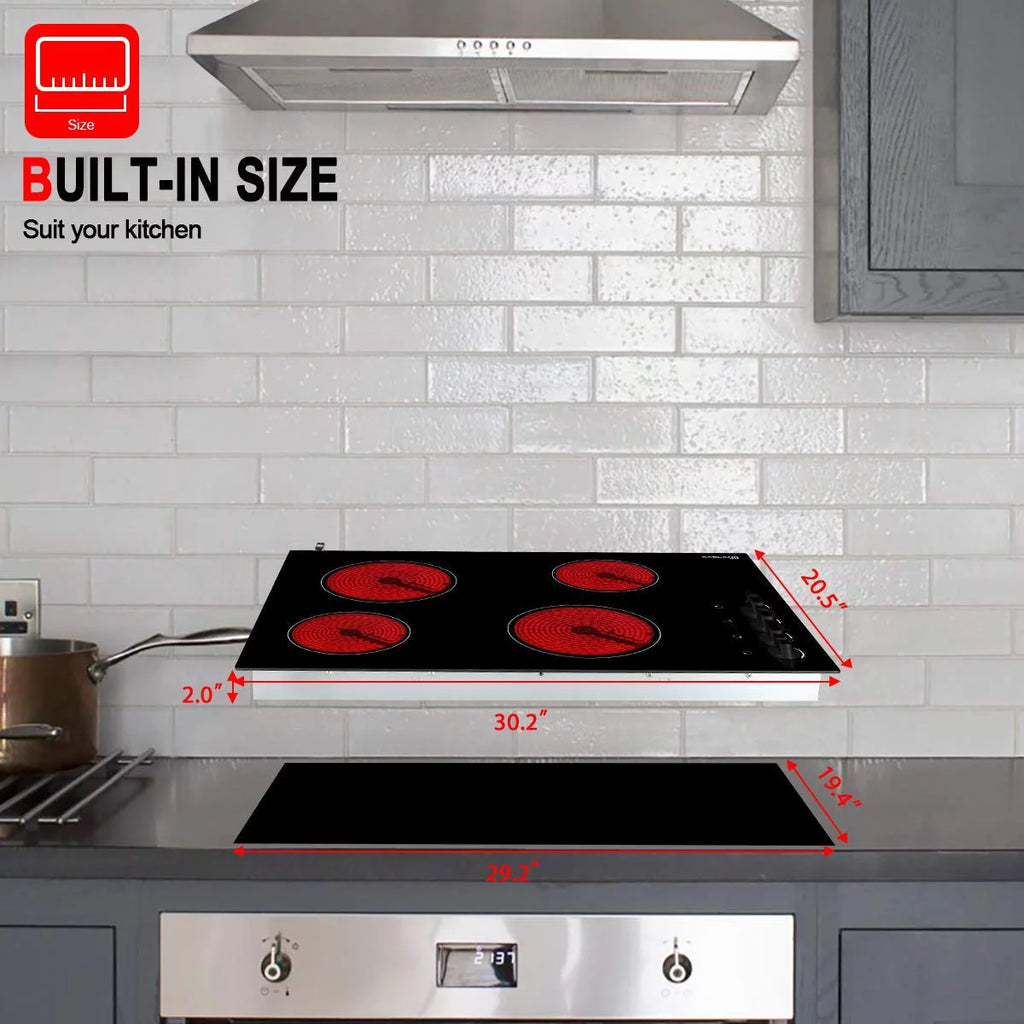 Built-in Electric Stove, 30 Vitro Ceramic Surface Radiant Electric Cooktop, 4 Burners X645