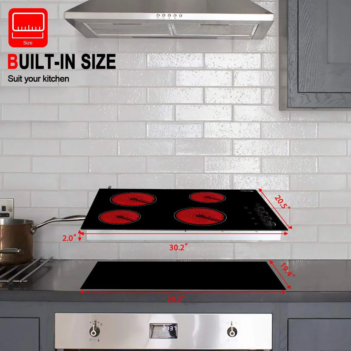 Built-in Electric Stove, 30 Vitro Ceramic Surface Radiant Electric Cooktop, 4 Burners X645