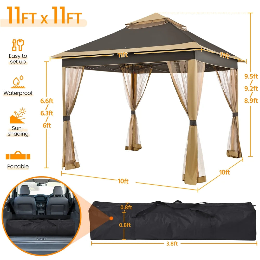 11x11 FT Pop-Up Gazebo with 4 Mesh Sidewalls K5340