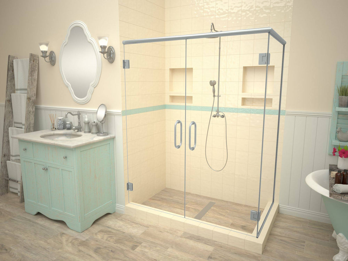 Double Curb Shower Pan with Center Trench Drain L304