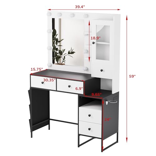 White Makeup Vanity Desk with Mirror and Lights C2734