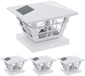 White 4 Pack Solar Powered Post Cap Light with 4x4 Base Adapter Y4890
